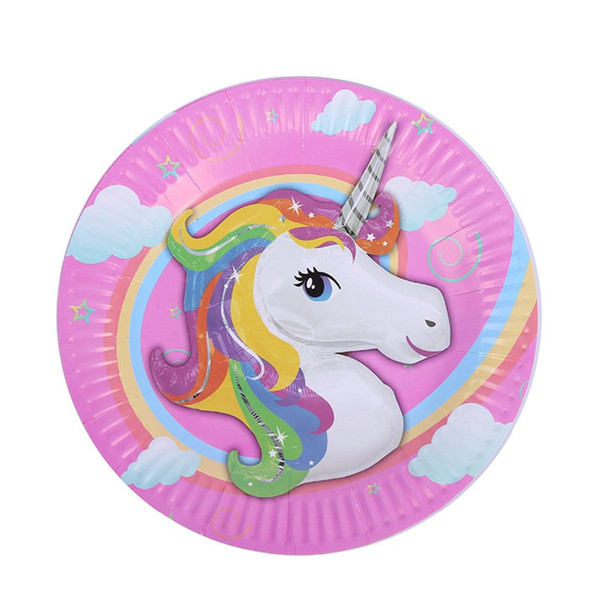 7inch Plates 10pcs Cartoon Colored Unicorn Disposable Tableware Christmas New Year Party Paper Plates Birthday Party Supplies