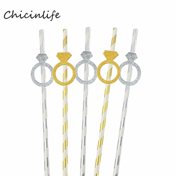 Chicinlife 10pcs Diamond Ring With Paper Straws Bachelorette Wedding Party Decoration Mr Mrs Straw Bridal Shower Supplies