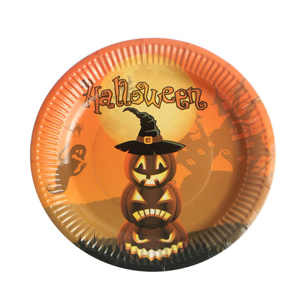 10pcs/set Paper Party Halloween RFID Blocking Tableware Witch Plates Pumpkin Cartoon Disposable Dishes Table Decoration