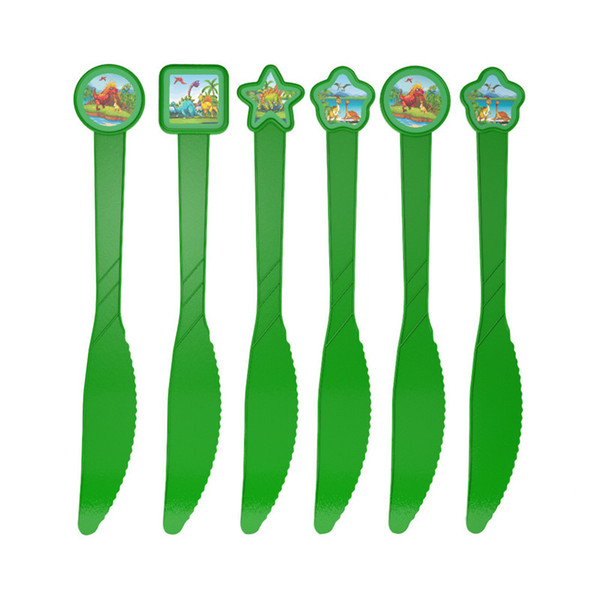 6pcs/set New Cartoon Dinosaur Theme Disposable Knives For Kids Happy Birthday Party Tableware Green Plastic Knife Party Supplies