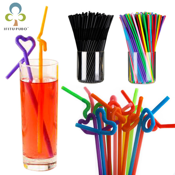 Colorful Black Flexible Plastic Bendy Party Disposable Drinking Straws For Kids Birthday Wedding Decoration Event Supplies GYH