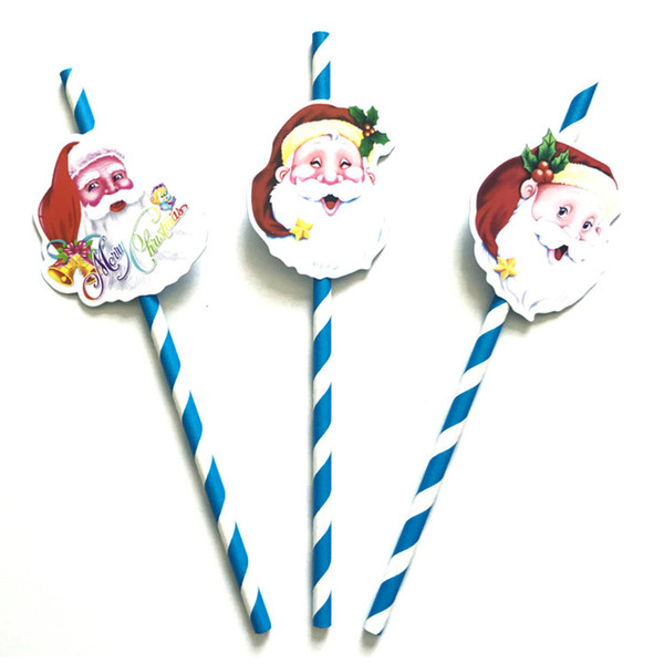 3pcs Christmas Props Paper Card Straws Birthday Wedding Decoration Santa Claus Party Christmas Tree