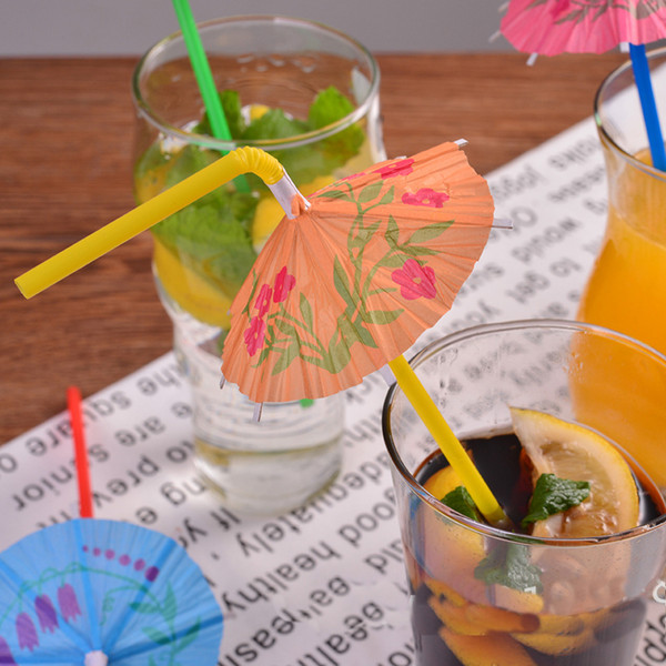 New 100X Paper Parasol Umbrella Fruit Cocktail Drink Straws Party Decoration