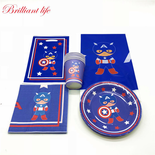 New 47pcs/lot Theme Child Boy Birthday Disposable Paper 12Cup 12Plate 10Napkin 12Gift Bag 1Tablecloth Supply