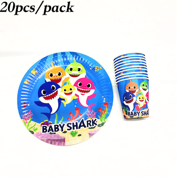 20pcs/pack Baby Shark theme disposable cups plates Baby Shark disposable plates cups shower birthday party supplies