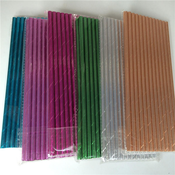 25pcs Metallic Gold Foil Heart Star Stripe Paper Straws Silver Foiled Chevron Bronzing Drinking Straw Wedding Party Decoration