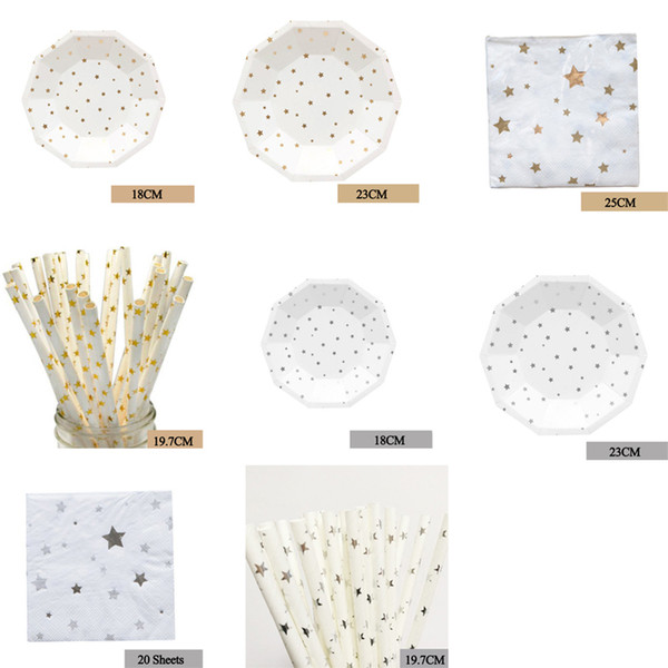 Wholesale Gold Foil Star Disposable Tableware Party Paper Plates Cups Baby Shower Favor Paper Napkins Drinking Straws