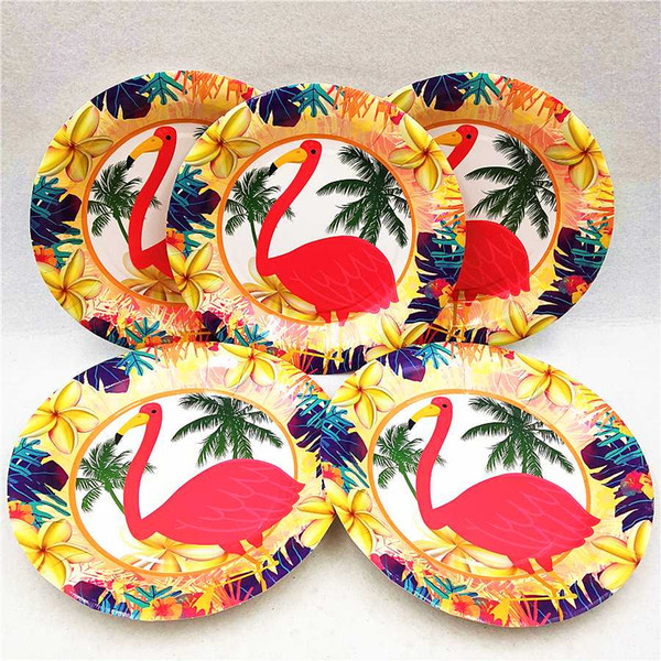 6pc/set Flamingo Party Supplies Paper Plates Tableware Baby Shower Kids Birthday Party Decoration Cake Plates Dishes Favor