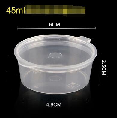 45ml Disposable Sauce Cup PET cup with connecting cover Seal seasoning box Roundness Box Kitchen Party Use 500pcs