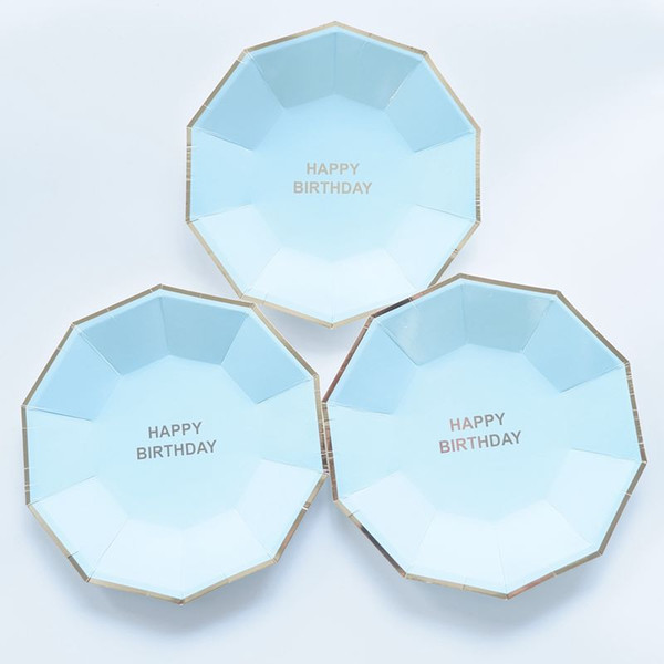 10 pcs 7inch Gold Foil Blue Birthday Wedding Party Supplies Decoration Cake Dish Disposable Paper Plates Baby Shower Favors