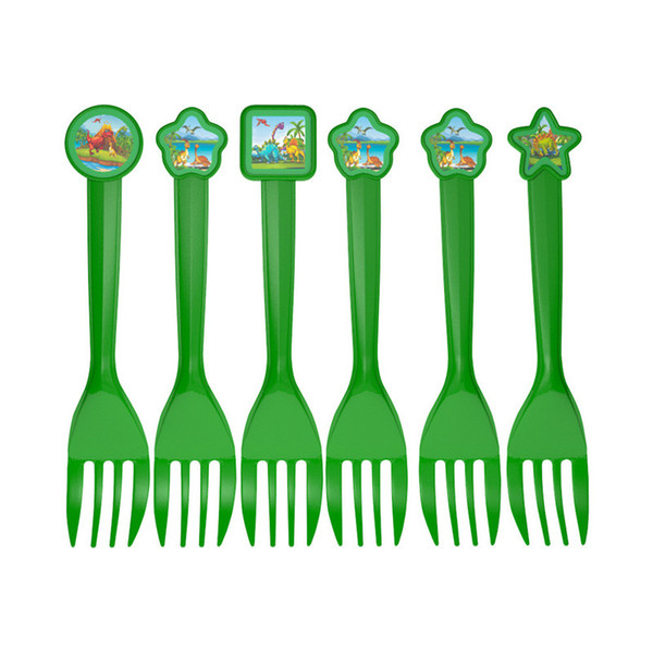 6pcs/set New Cartoon Dinosaur Theme Disposable Forks For Kids Happy Birthday Party Tableware Green Plastic Forks Party Supplies