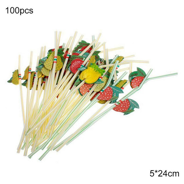 100pcs Party Straw Multicolor Fruit Plastic Straw Cocktail Drinking Hawaiian Decorative Wedding Party Supplies Drink Decor