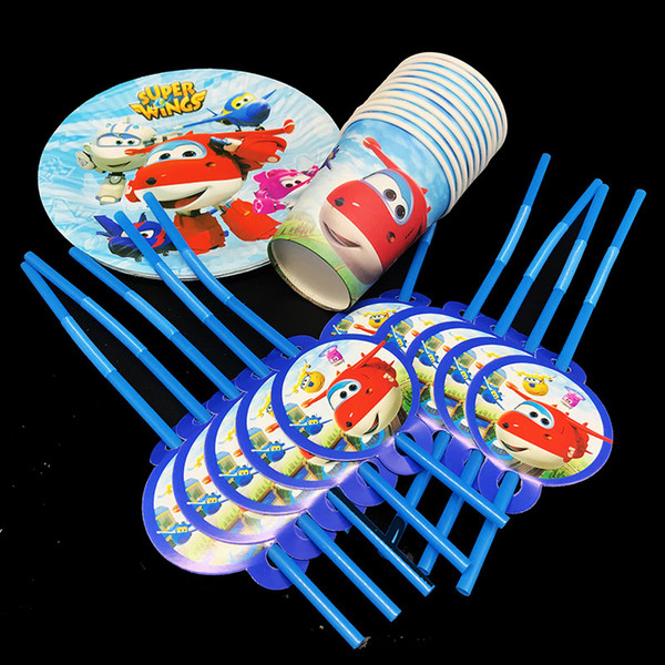 60pcs/lot Super Wings theme disposable tableware sets Super Wings plates cups straws for 20people use cups straws