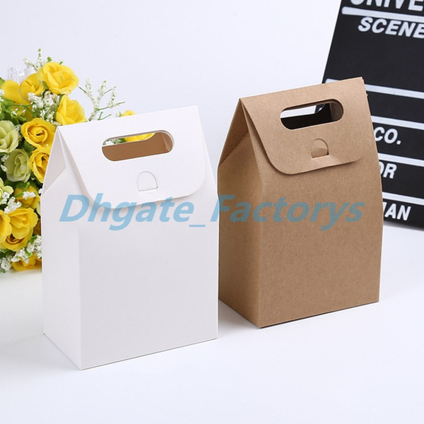 200pcs 10*6*16cm Gift Kraft Box Craft Bag with Handle Soap Candy Bakery Cookie Biscuits Packaging Paper Boxes