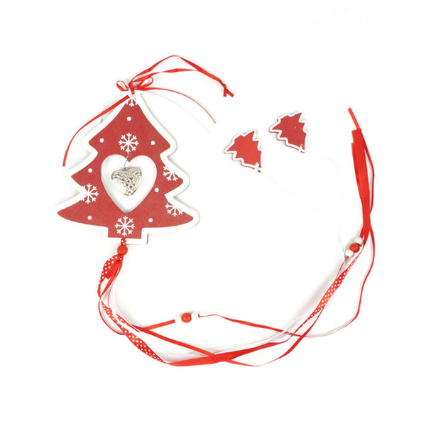 christmas hanging decoration 1 set wood red tree heart hanging craft with string party supplies free shipping