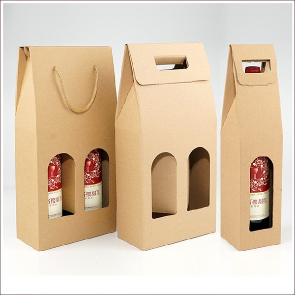 Free shipping Kraft Paper Wine Bags Hot-stamping logo Package Oliver Oil Champagne Bottle Carrier Gift Holder 50pc