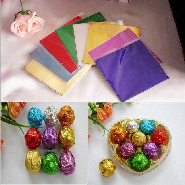 Wholesale 100pcs New Candy Chocolate Sweets Confectionary Square Foil Wrapper Package Paper 8*8cm Free Shipping dp671471