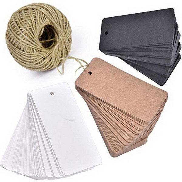 300PCS Kraft Paper Gift Tags, Blank Card with 100 meters Natural Jute Twine for Crafts & Price Tags Lables (Brown, White, Black)