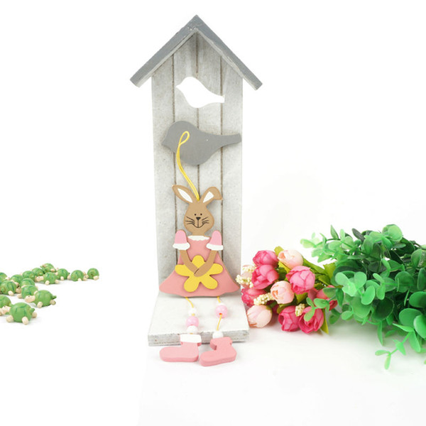 easter decoration 6pcs wood pink vintage easter rabbit easter bunnier for home decorations wall crafts hanging gift freeshipping