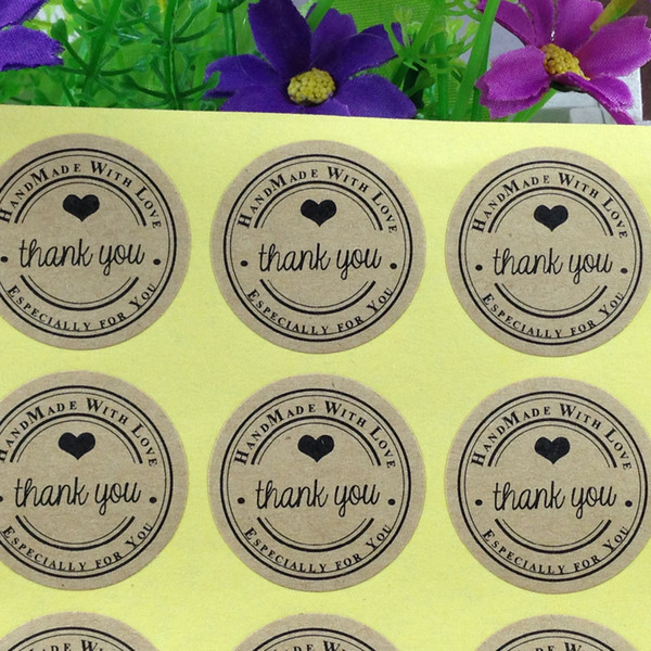 kraft thank you sticke Handmade with Love Sticker Kraft Seal Label Sticker Thank You Circle Point Stickers for gift box 1000pcs