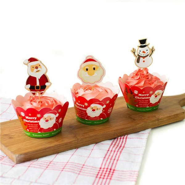 Christmas Party Cupcake Wrappers and Picks Muffin Cake Toppers Party Supplies Cake Decorations Santa Claus