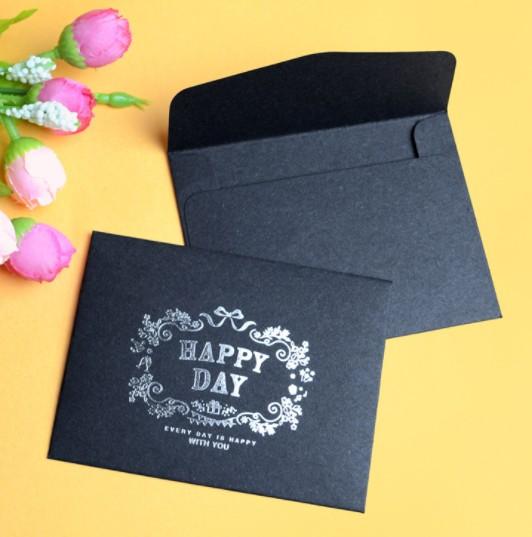 DIY greeting card retro personality black hot stamping envelope Postcard protection envelope Love thanks bronzing lOGO 7.5*10cm