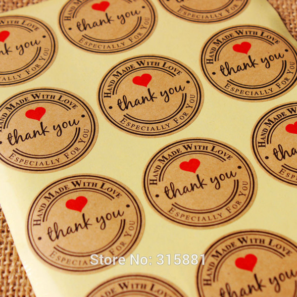 Round heart Kraft Seal Sticker, 'Handmade with Love' Sticker, Kraft Paper Material