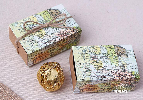 3000PCS Wedding Map Favor Box Traveling Theme Wedding Decoration Gift Box Kraft Box Party Supplies