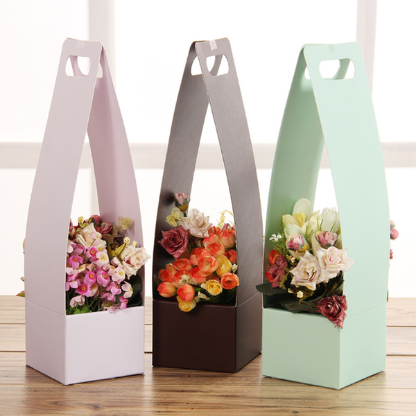 High Flower Girl Bucket Waterproof Floral Wraps Paper Bow With Handle Korean Florist Bouquet Packing Box Decoration 12*11*43 cm haif