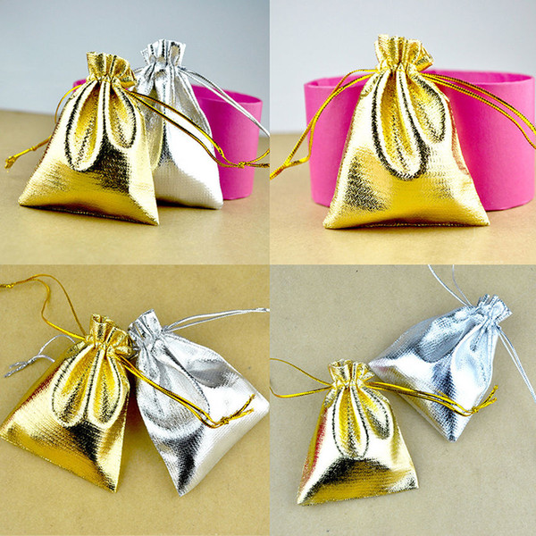 Jewelry Gift Bag Party Holiday New Year Christmas/Wedding Gift Bags & Pouches 100Pcs Gold & Silver Drawstring 4size