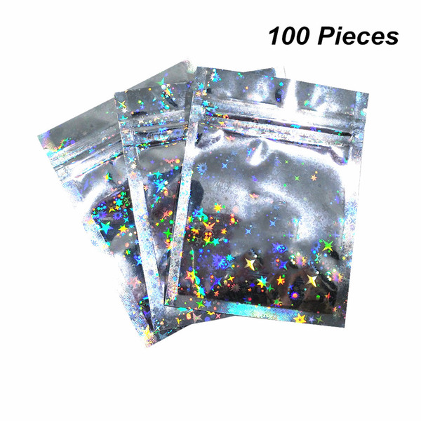 100pcs Lot 3 Sizes Glittery Zip Lock Aluminum Foil Reusable Food Valve Packaging Bag Mylar Foil Resealable Package Pouches for Candy Cookies