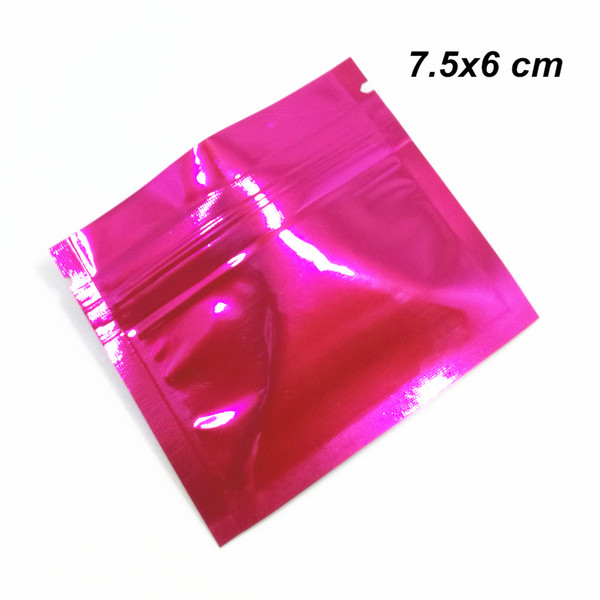 7.5x6cm Pink 100Pieces Aluminum Foil Reusable Pouch Mylar Foil with Zipper Glossy Dry Food Storage Packaging Pack Bag for Snack Spices Candy