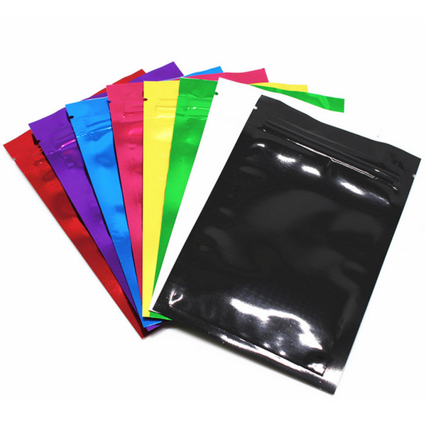 2017 New Style 100pcs Colored Aliminum foil Zip Lock Bag Self Sealing Colorful Matellic Mylar Foil Ziplock Package Bag For Food Grocery