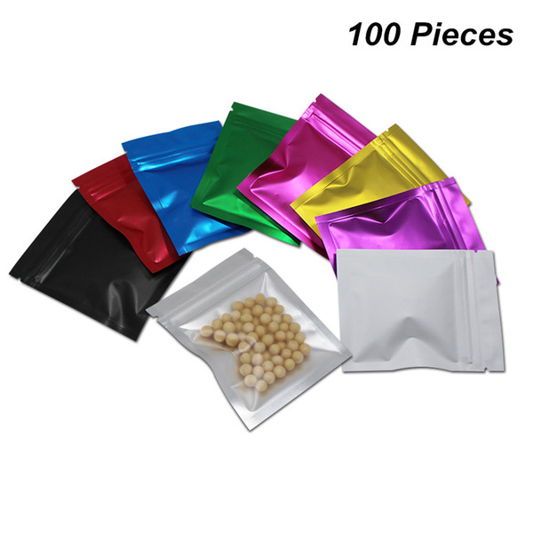 Muiti-Color 8.5x13 cm 100 PCS Mylar Foil Zipper Food Grade Storage Bag with Tear Notches Aluminum Foil Zip Lock Packaging Bags for Spices