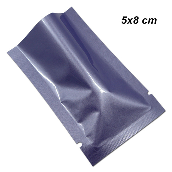 Glossy Purple 5x8 cm 500 Pcs Lot Foil Mylar Vacuum Open Top Food Grade Bag Heat Sealable Vacuum Aluminum Foil Pouches Coffee Tea Powder Wrap