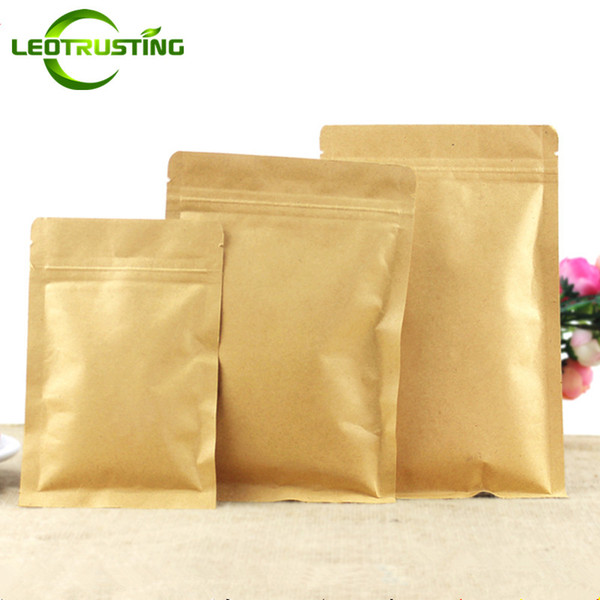 Leotrusting 100pcs/lot Resealable Flat Bottom Kraft Paper Ziplock Packaging Bag Paper Zip Pouch Coffee Powder Gift Paper Storage Bags