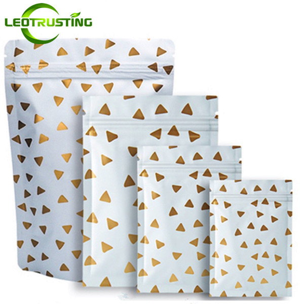 Leotrusting 100pcs/lot Creative Matt White Aluminum Foil Ziplock Bag Resealable Heat Sealing Triangle Zipper Pouch Coffee Powder Cereals Bag