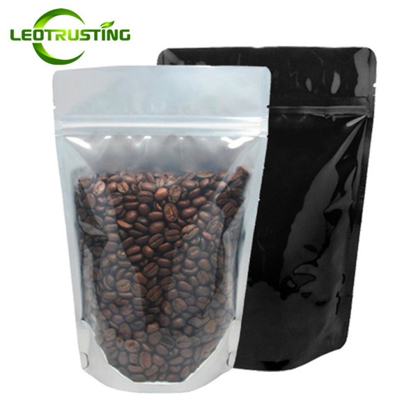 Leotrusting 50pcs/lot Clear Front+Glossy Black Aluminum Foil Ziplock Bag One Side Clear Display Plastic Food Biscuits Gift Packaging Bag