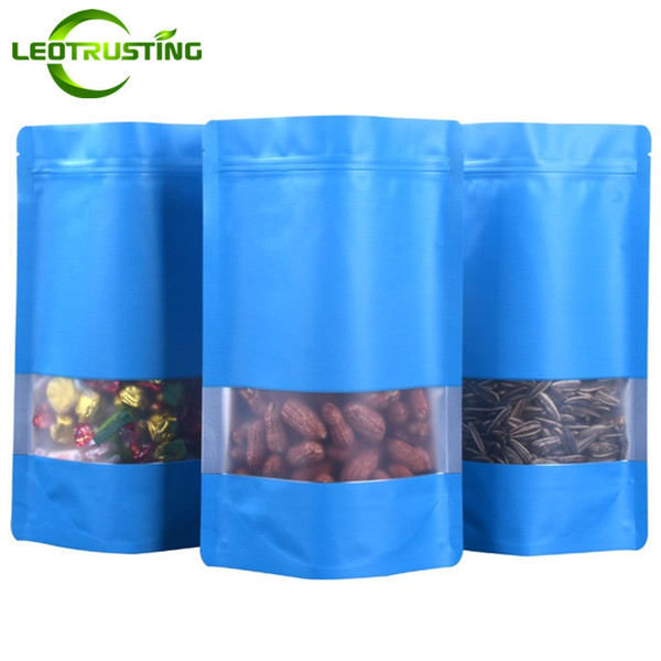 Leotrusting 100pcs/lot Stand up Matt Blue Aluminum Foil Window Ziplock Bag Blue Foil Food Powder Snack Nuts Coffee Storage Bag