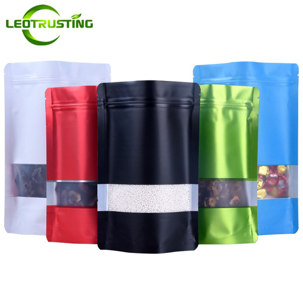 Leotrusting 100pcs/lot Stand up Aluminum Foil Window Ziplock Bag Display Packaging Bag Doypack Foil Food Snack Nuts Coffee Storage Bag