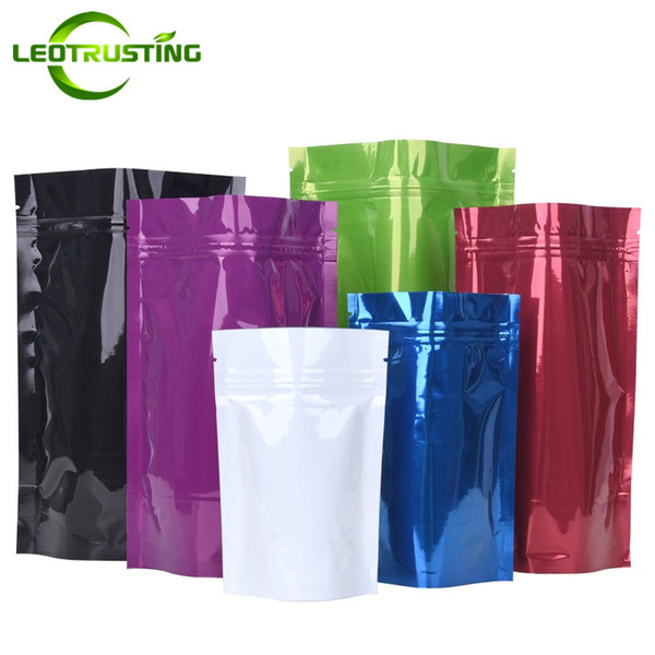 Leotrusting 100pcs/lot Stand up 6 Colors Glossy Aluminum Foil Thick Ziplock Bag Color Foil Food Powder Snack Nuts Coffee Storage Bag