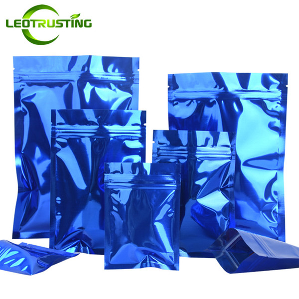 Leotrusting 1000pcs/lot Flat Bottom Glossy Blue Aluminum Foil Thick Ziplock Bag Color Blue Foil Food Powder Snack Coffee Storage Bag