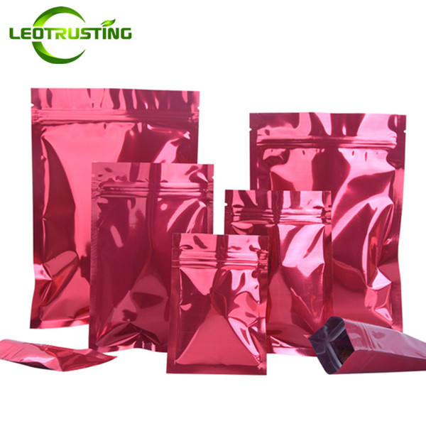 Leotrusting 1000pcs/lot Flat Bottom Glossy Red Aluminum Foil Thick Ziplock Bag Color Red Foil Food Powder Snack Coffee Storage Bag