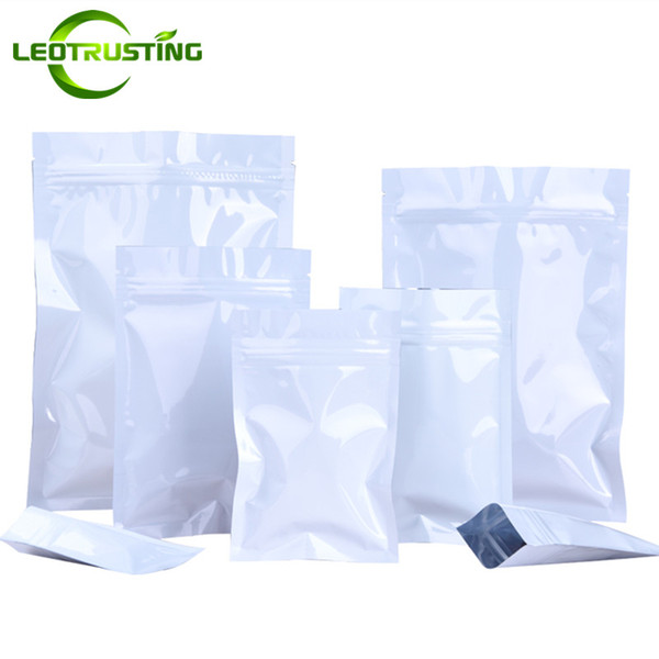 Leotrusting 1000pcs/lot Flat Bottom Glossy White Aluminum Foil Thick Ziplock Bag Color White Foil Food Powder Snack Nuts Coffee Storage Bag