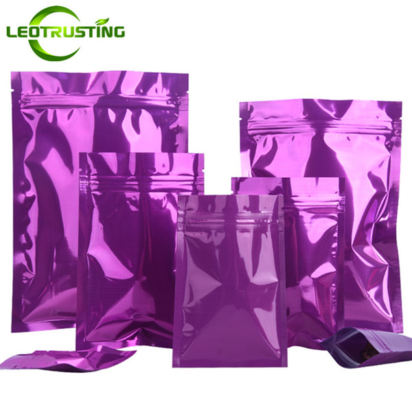 Leotrusting 1000pcs/lot Flat Bottom Glossy Purple Aluminum Foil Thick Ziplock Bag Color Purple Foil Food Powder Snack Coffee Storage Bag