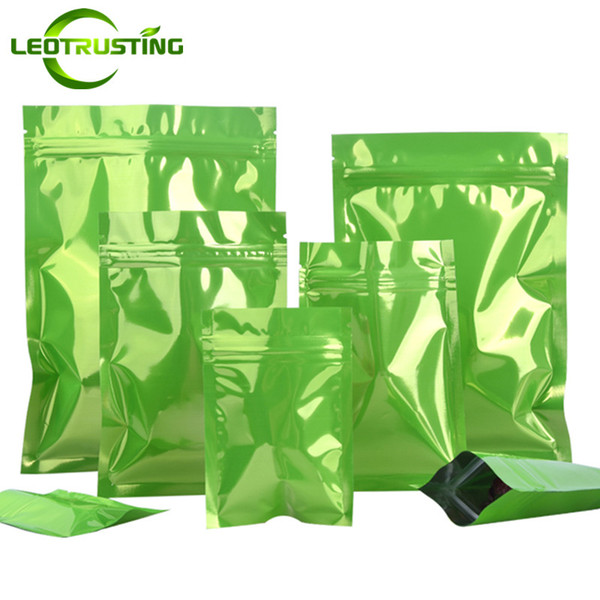 Leotrusting 1000pcs/lot Flat Bottom Glossy Green Aluminum Foil Thick Ziplock Bag Color Green Foil Food Powder Snack Coffee Storage Bag