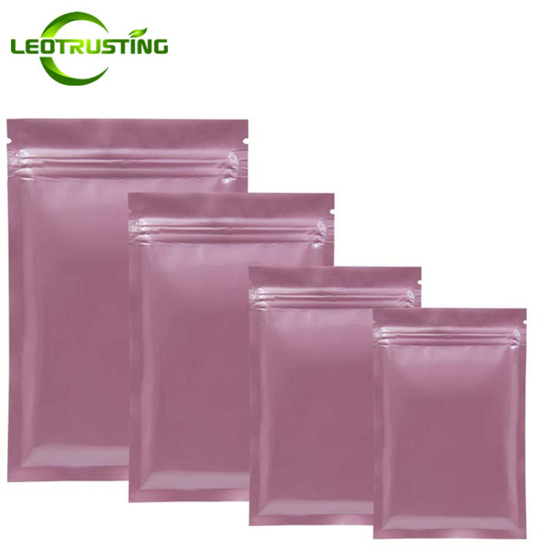 Leotrusting 1000pcs/lot Glossy Pink Flat Bottom Aluminum Foil Ziplock Bag Resealable Pink Heat Sealing Zipper Pouch Custom Printing Bag