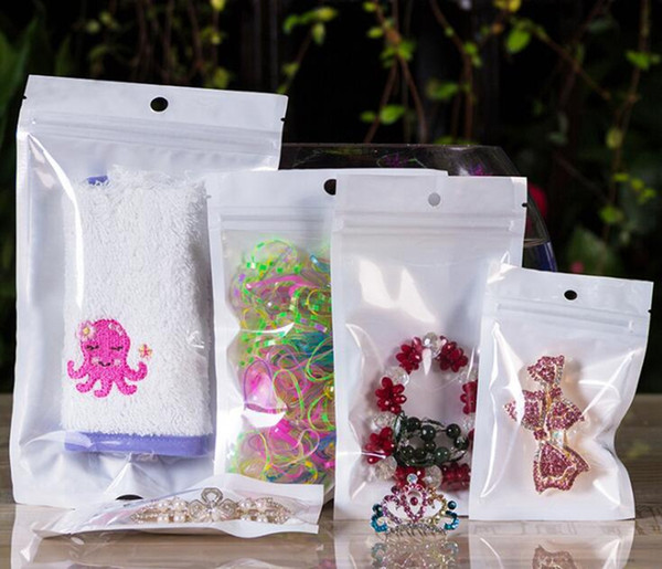White Pearl Plastic Poly Bags Clear OPP Packing Bags With Zipper Lock PVC Package Retail Boxes for USB Cables iPhone Cell Phones