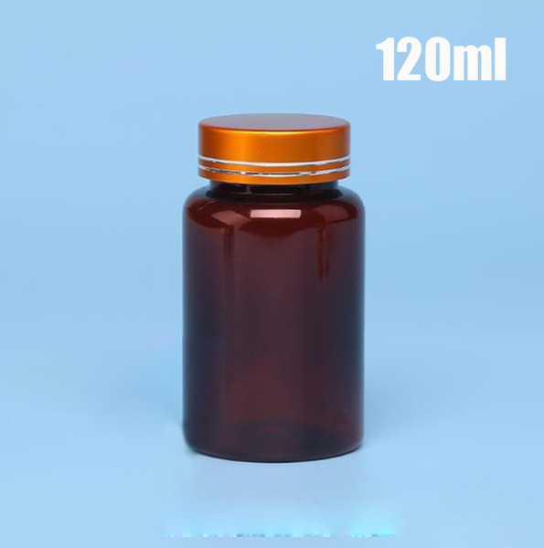 100pcs 120ml Translucent Amber Color PET Plastic Bottles, Packing Containers, Empty Bottles with Golden Metal Lids & Self Sticky Seals