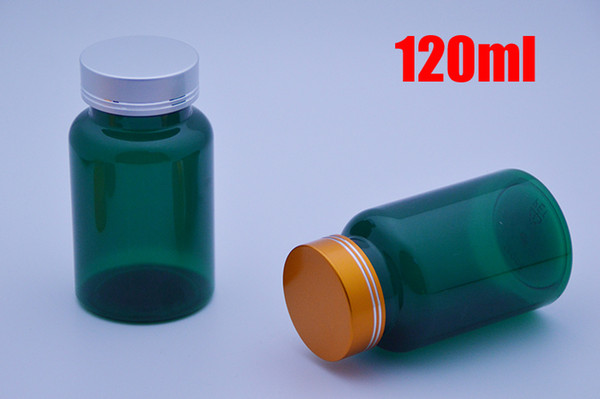 100pcs 120ml Translucent Green PET Plastic Bottles, Packing Containers, Empty Food Bottles with Golden/Silver Color Caps & Self Sticky Seals